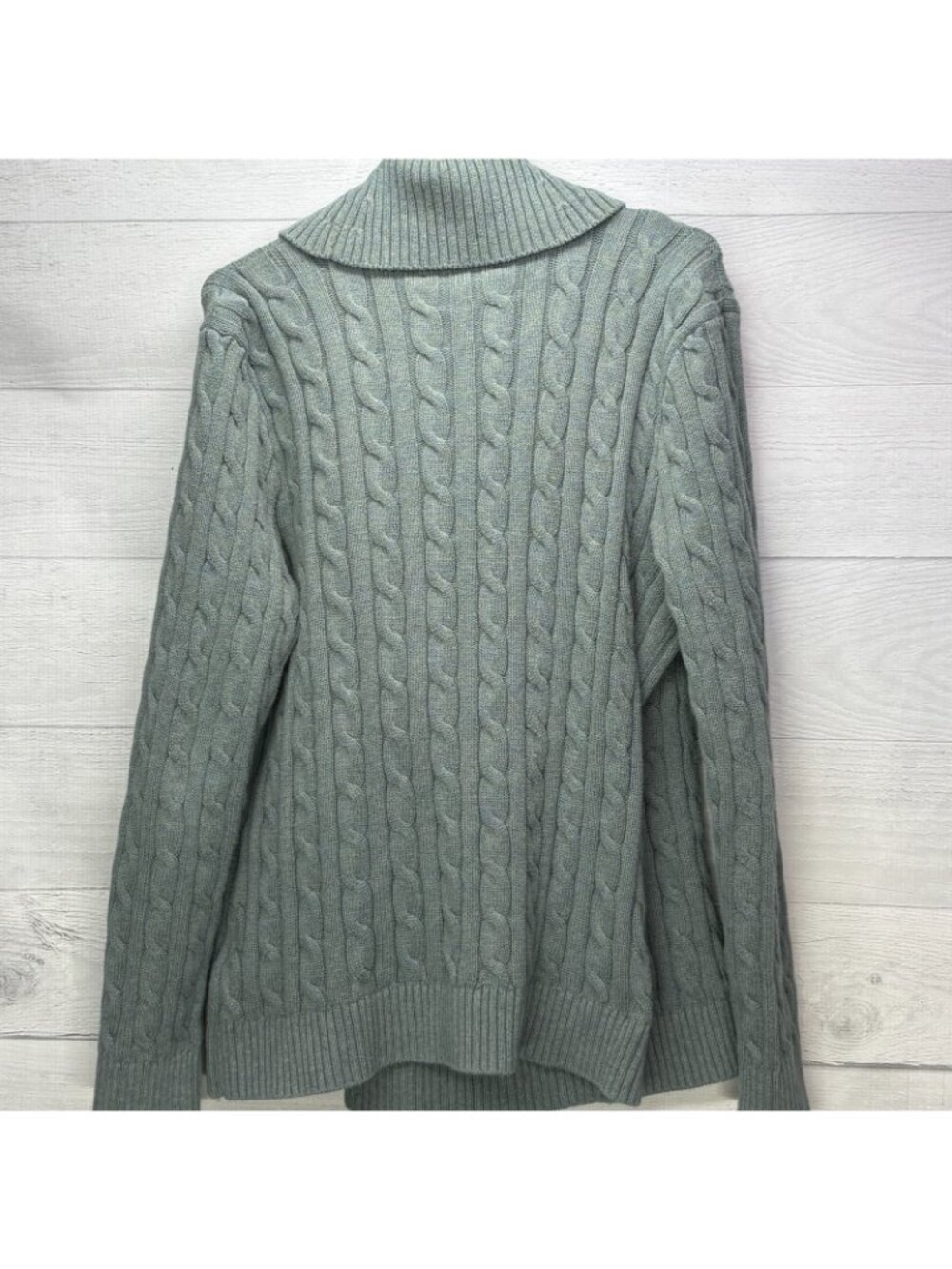Lauren Ralph Lauren Cardigan Women XL Sage Cable Knit Cotton Shawl Collar Buckle - Picture 7 of 11